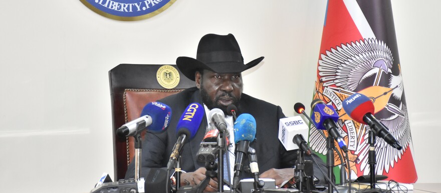 South Sudanese President Salva Kiir addresses reporters on the security situation in Juba on Monday, 28 March 2022. (Radio Tamazuj)