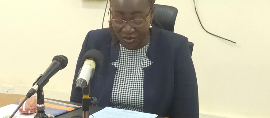 South Sudan Minister of General Education and Instruction, Minister Awut Deng Acuil addressing the press on 25 January 2023. [Photo: Radio Tamazuj]