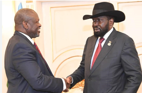FVP Machar and President Kiir. (File photo)