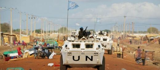 A convoy of UNISFA Armored Personnel Carriers patroling Abyei Town. (UN photo)