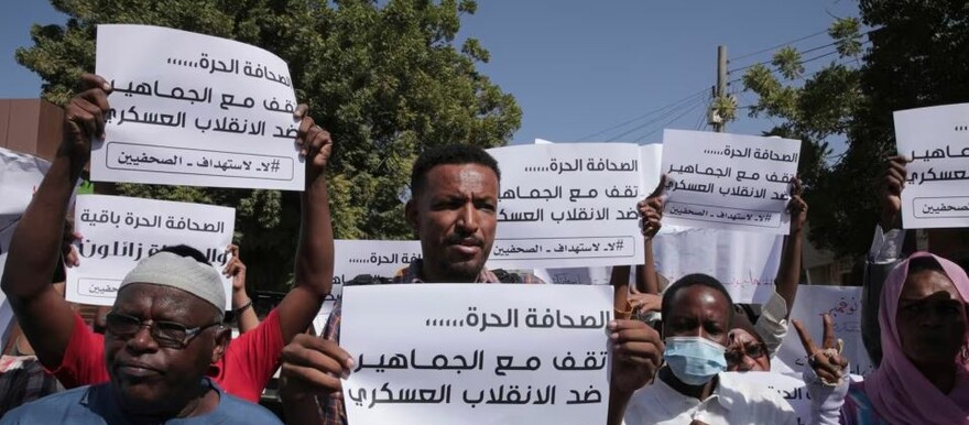 Journalists protested in Khartoum in November 2021 against the military coup. (Courtesy photo)