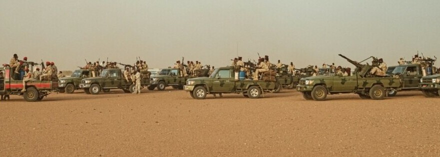 Vehicles of the Rapid Support Forces (RSF) paramilitaries await before leaving following a rally for supporters of Sudan's ruling Transitional Military Council (TMC) in the village of Abraq, June 22, 2019. (File: AFP)