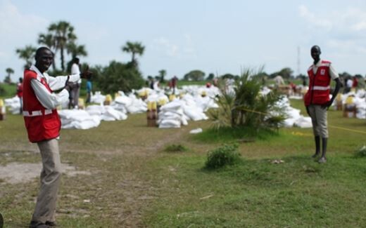 In this file photo, ICRC and South Sudan Red Cross distribute food Leer County. (ICRC photo)