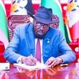 President Kiir seen signing the National Elections Act, 2012 (Amendment) Act, 2023 Bill on Tuesday. Courtesy photo)