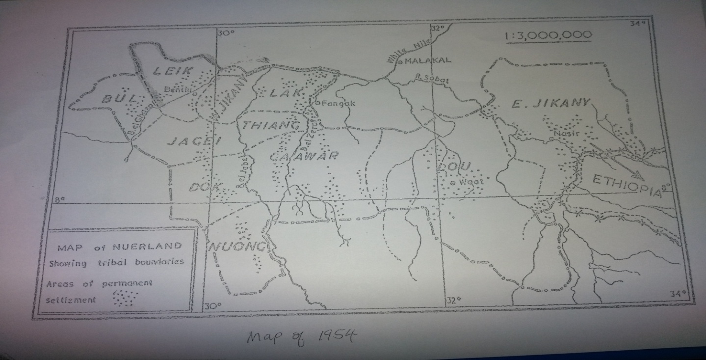 The Map of Nuer Territory taken in 1954, section 1:3,000,000