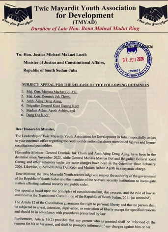 Twic Youth Association appeals for release of deta
